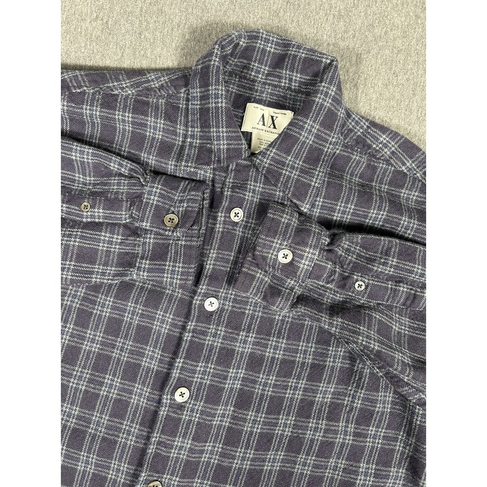 Armani Exchange AX Men's Plaid Flannel Shirt 100% Wool Navy Gray Korea S